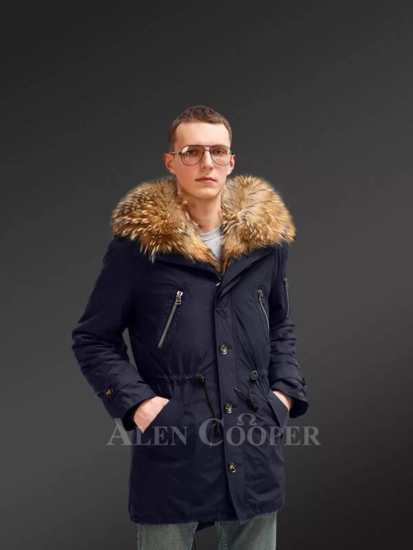 Finn raccoon fur hybrid navy parka convertibles for charming and carefree