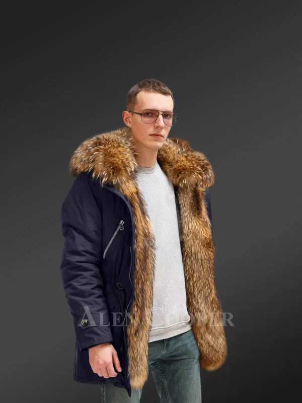 Finn Raccoon Fur Hybrid Navy Parka Convertibles for Charming and Carefree Men - Image 3