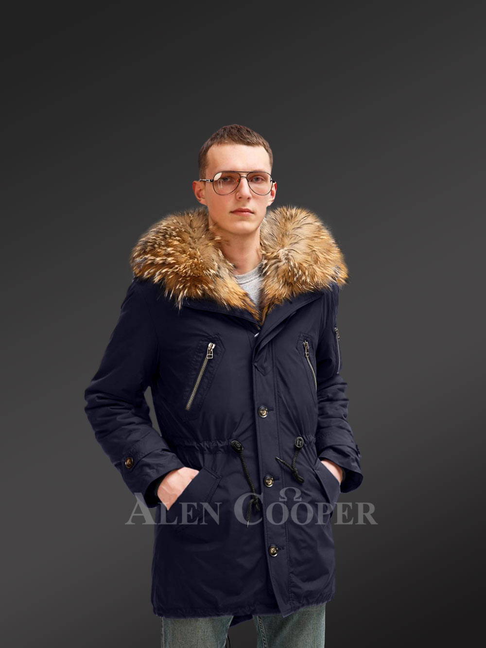 Fur Caravan Men's Luxury Racoon Fur Coat