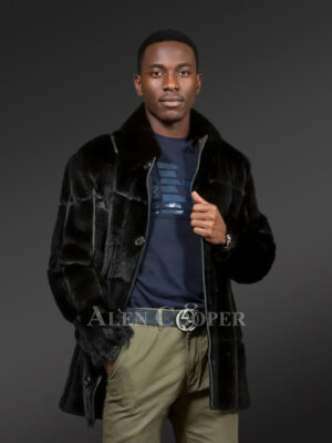 Full Skin Black Mink Fur Coat for Men