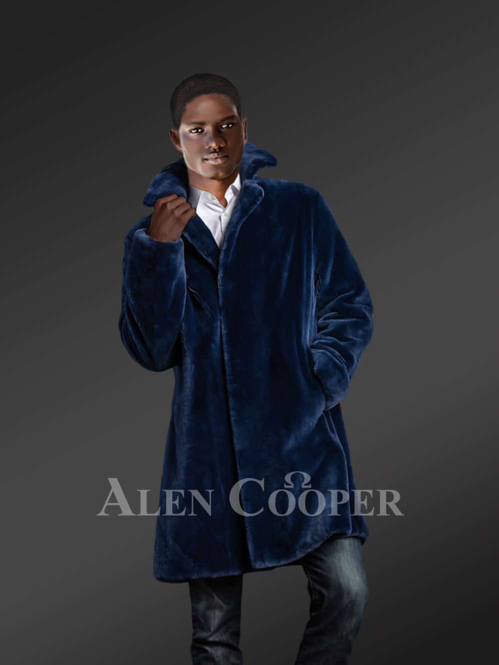 Navy Full Skin Mink Fur Coat For Men