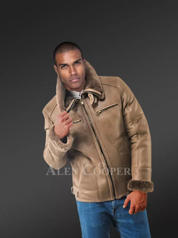 Original Shearling Skin Biker Jacket for Style-Loving Men - Image 2