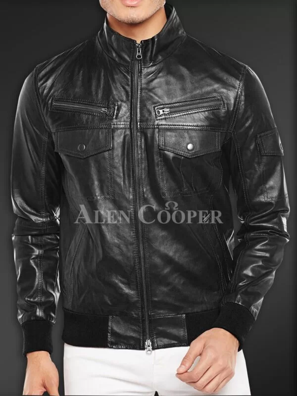 Glossy Black super smooth real leather jacket for men