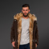 Golden Island Fox Fur Hybrid Coffee Parkas For Manly Style And Elegance