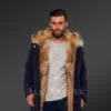 Golden Island Fox Fur Hybrid Navy Parkas For Men With Rabbit Liner