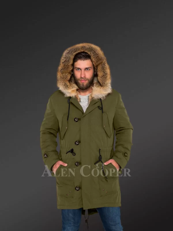 Golden Island Fox Fur Green Hybrid Parka Convertibles for Men to Envy Men - Image 2