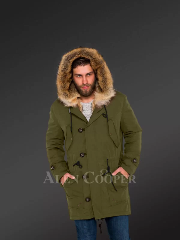 Golden Island Fox Fur Green Hybrid Parka Convertibles for Men to Envy Men - Image 3