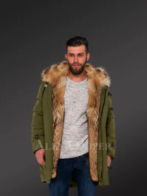 Golden Island fox fur green hybrid parka convertibles for men to envy mens