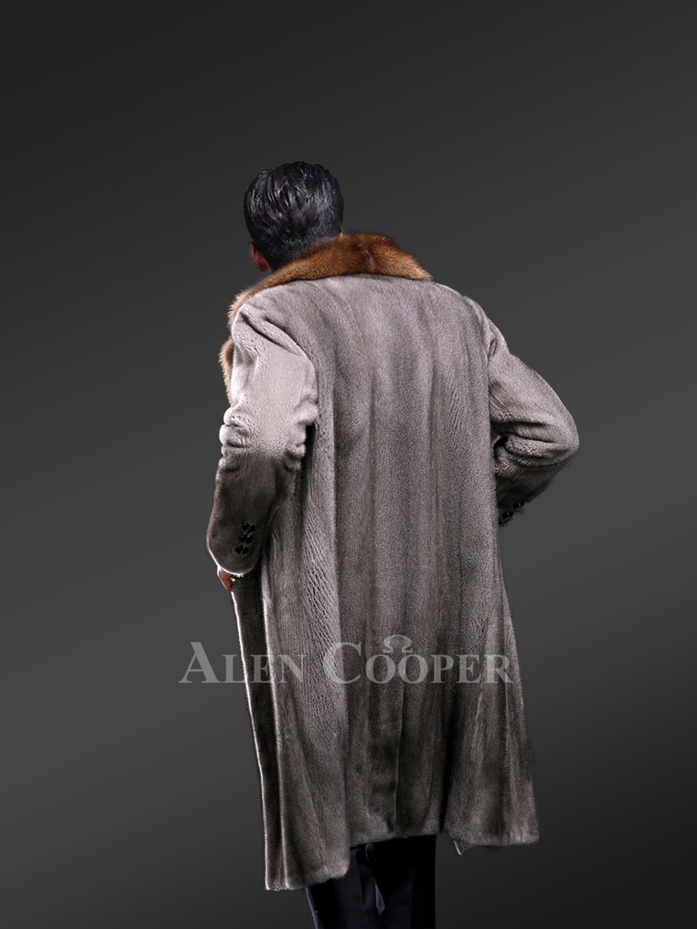 Mink Long Coat for men with Lapel Style Collar - Image 8