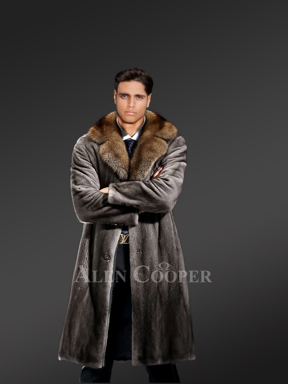 Mink Long Coat for men with Lapel Style Collar - Image 5