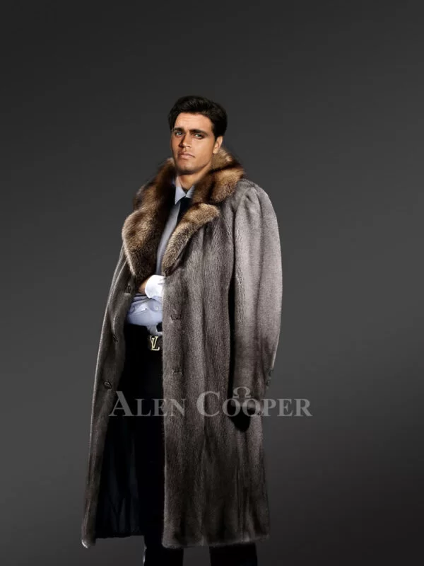 Mink Long Coat for men with Lapel Style Collar - Image 4