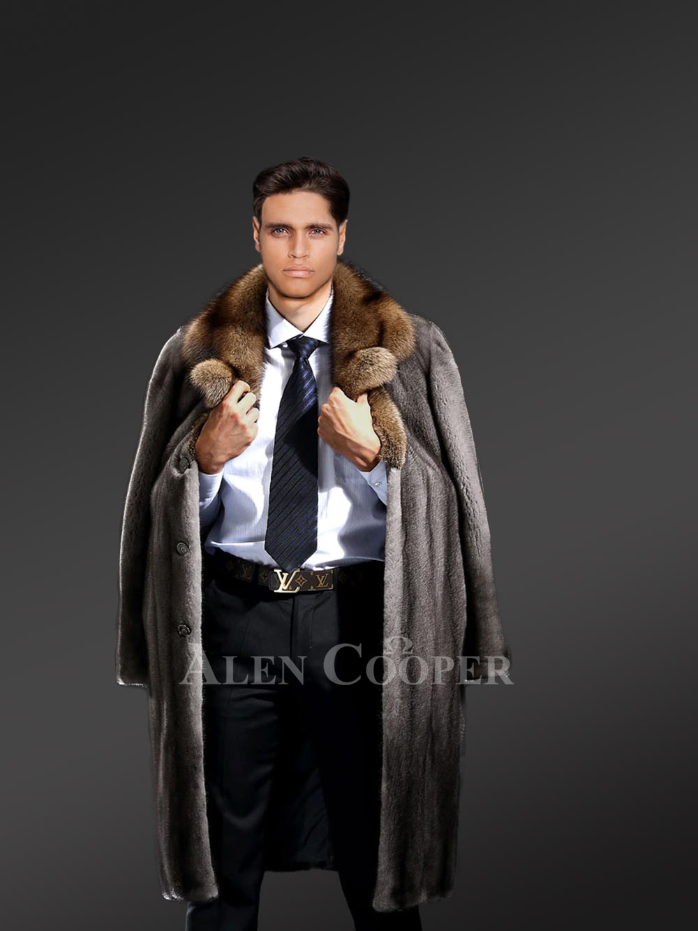 Mink Long Coat for men with Lapel Style Collar - Image 7
