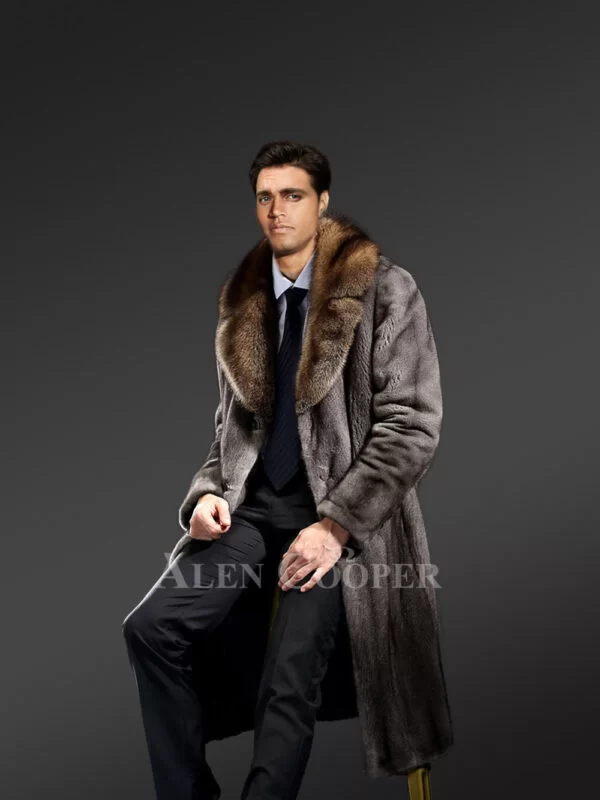 Mink Long Coat for men with Lapel Style Collar - Image 2