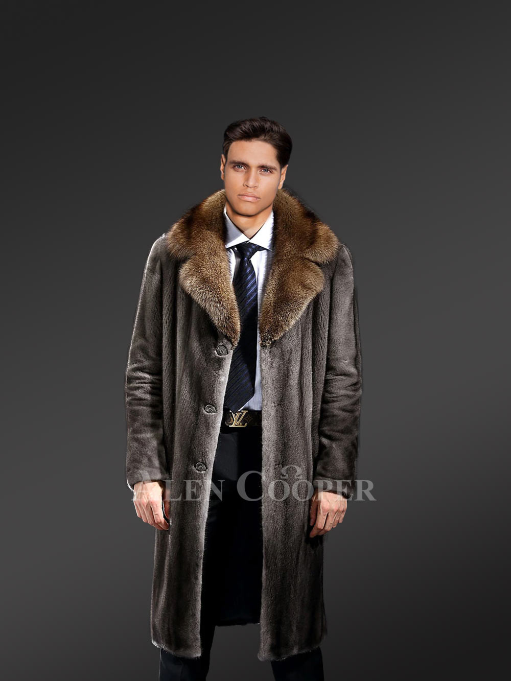 Mink Long Coat for men with Lapel Style Collar