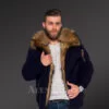 Hybrid Finn Raccoon Fur Navy Parka for Men with Rabbit Liner