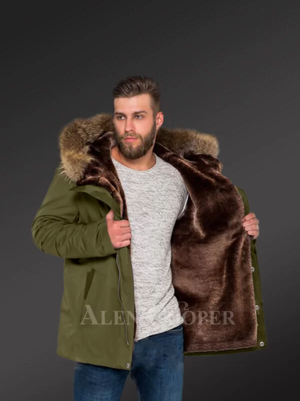 Hybrid Green Finn Raccoon Fur Parka Convertibles to Make Men Trendier and More Fashionable With Rabbit Liner - Image 2