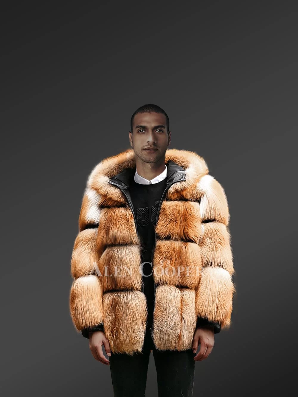 Mens Fox Fur Hooded Jacket