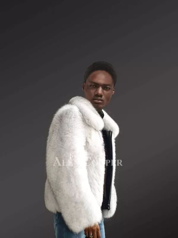 Mens Fox Fur Bomber Jacket for an Effortlessly Classy Look - Image 4