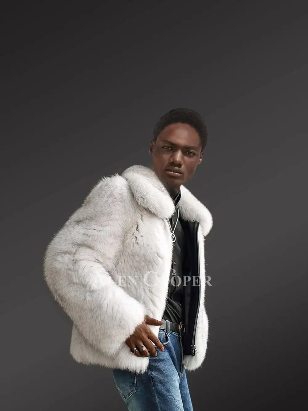 Mens Fox Fur Bomber Jacket for an Effortlessly Classy Look - Image 5