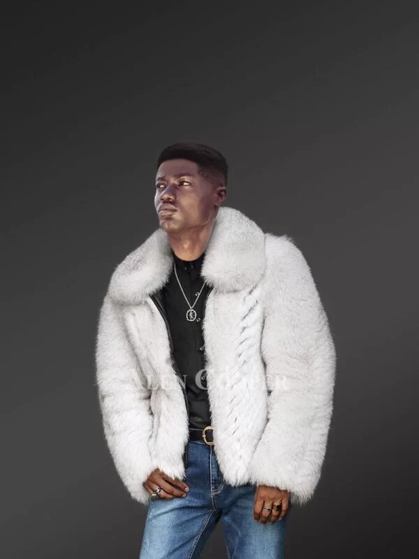 Mens Fox Fur Bomber Jacket for an Effortlessly Classy Look - Image 3