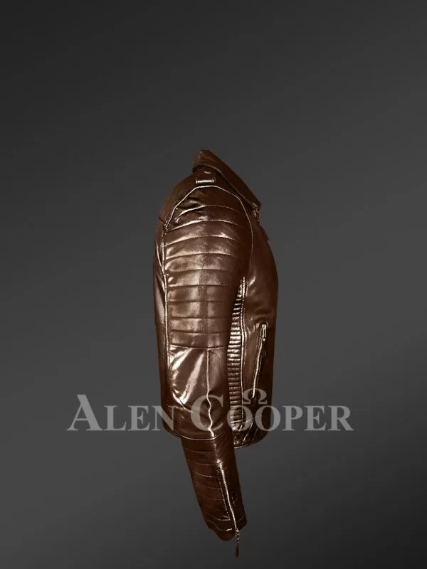 Italian-Finish Leather Biker Jackets For Stylish And Trendy Men In Coffee Color - Image 3