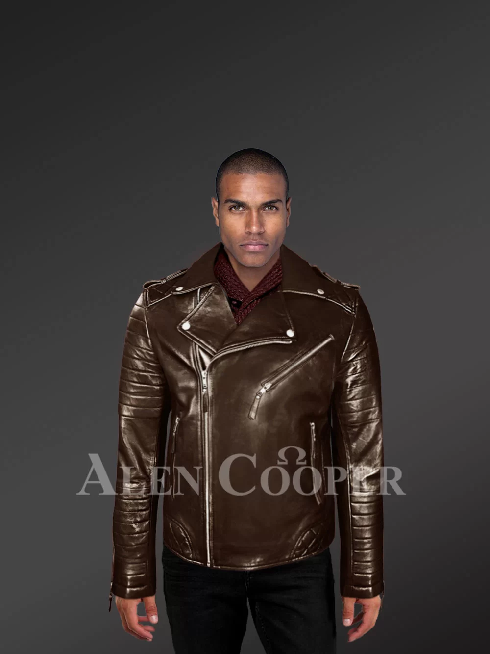 Italian-Finish Leather Biker Jackets For Stylish Men In Coffee Color