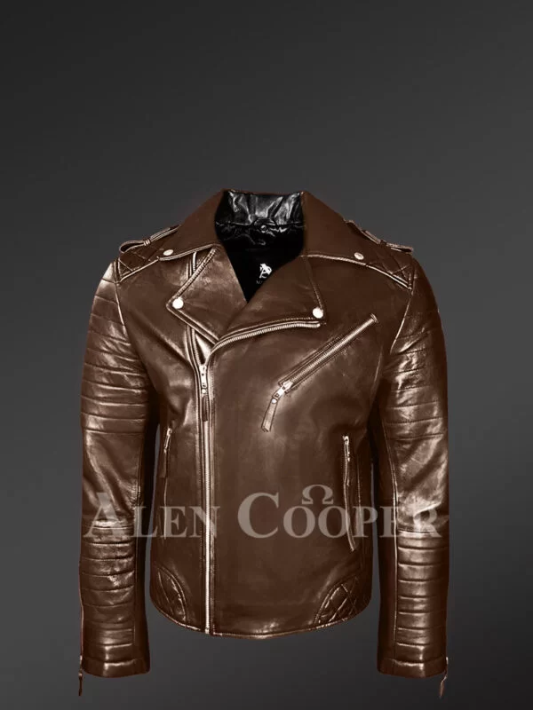 Italian-Finish Leather Biker Jackets For Stylish And Trendy Men In Coffee Color - Image 2