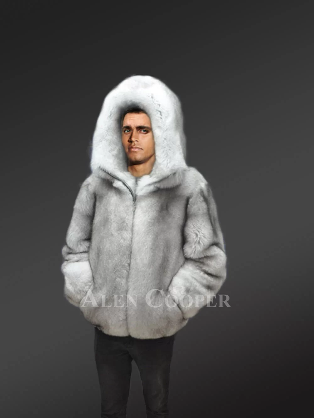 Alen Cooper Mink Fur Bomber Jacket with Hood for Men