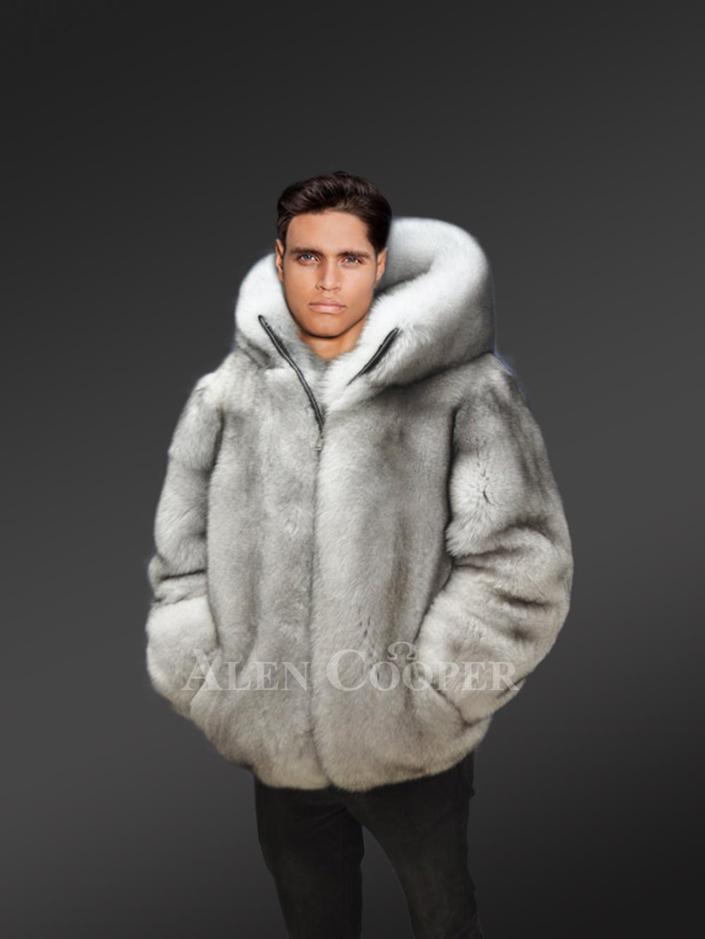 Men Full Pelt Natural Raccoon Fur Jackets Hoodie Winter Warm Coat Fur  Outerwear