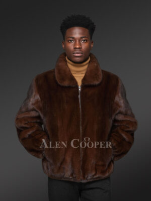 Men’s Mahogany Brown Reversible Real Full Skin Mink Fur Straight Warm Winter Coat