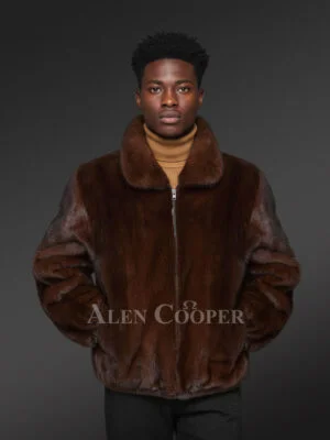 Men’s Mahogany Brown Reversible Real Full Skin Mink Fur Straight Warm Winter Coat