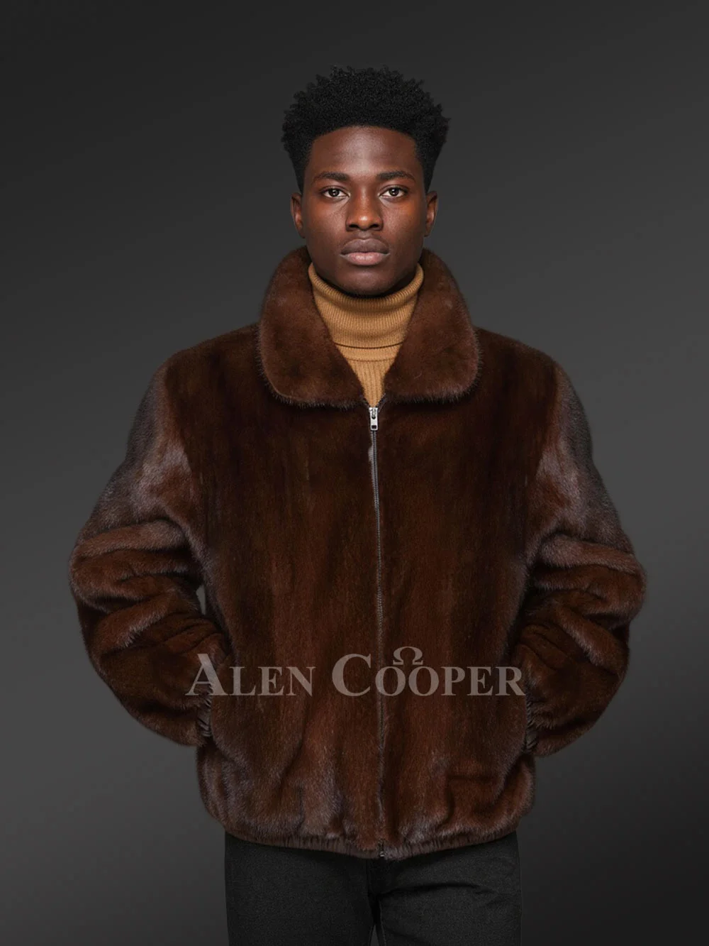 Men’s Mahogany Brown Reversible Real Full Skin Mink Fur Straight Warm Winter Coat