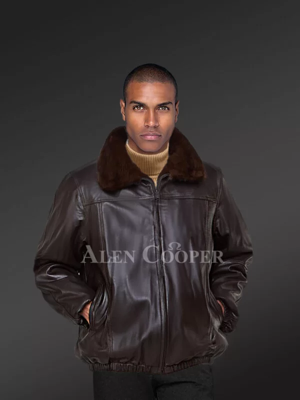 Men’s Mahogany Brown Reversible Real Full Skin Mink Fur Straight Warm Winter Coat - Image 4