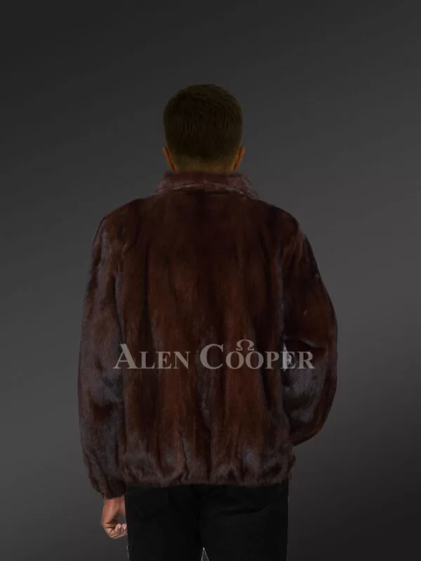Men’s Mahogany Brown Reversible Real Full Skin Mink Fur Straight Warm Winter Coat - Image 5