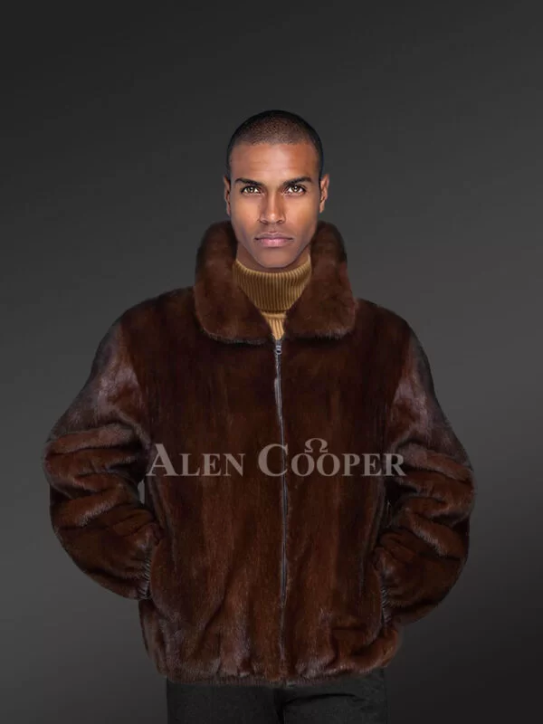 Men’s Mahogany Brown Reversible Real Full Skin Mink Fur Straight Warm Winter Coat - Image 3