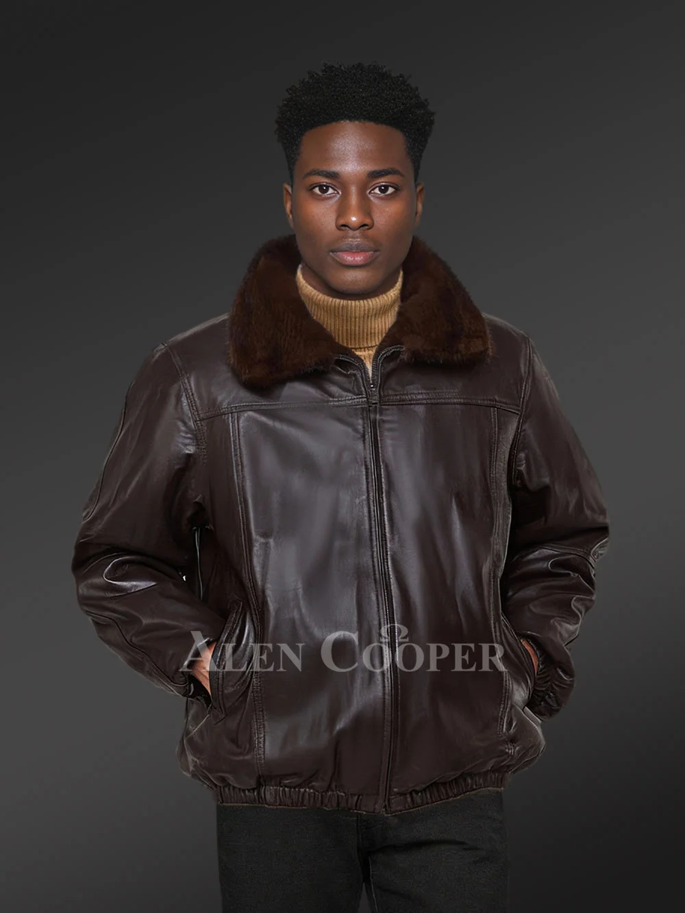 Men’s Mahogany Brown Reversible Real Full Skin Mink Fur Straight Warm Winter Coat - Image 2
