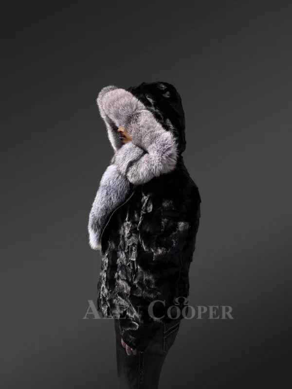 Black Mink Biker Style Jacket for Men - Image 7