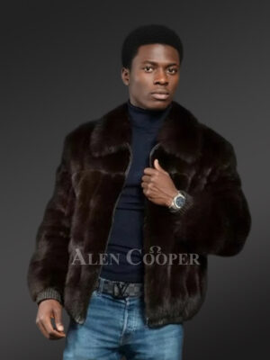 Men Bomber of Mink Fur in Stylish Non-Uniform Texture