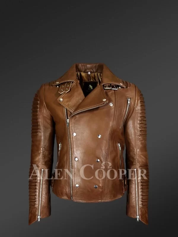 Men’s Italian Leather Moto Biker Jacket - Image 2