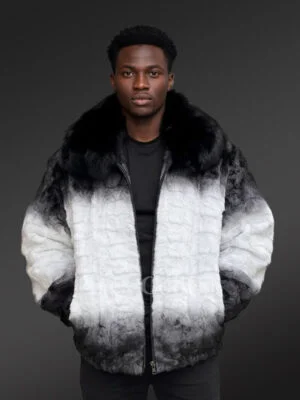 Men Mink Fur Bomber Jacket with Hood