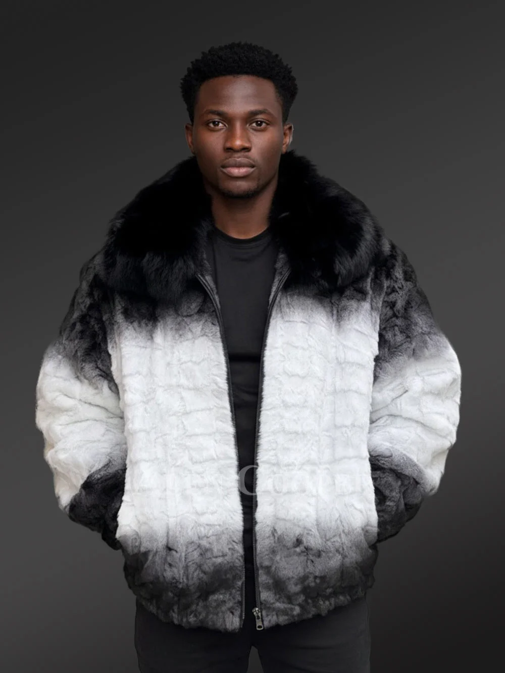 Men Mink Fur Bomber Jacket with Hood