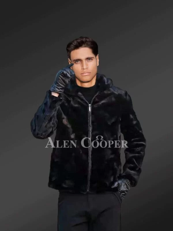 Mink Fur Jacket for Mens with Hood - Image 4