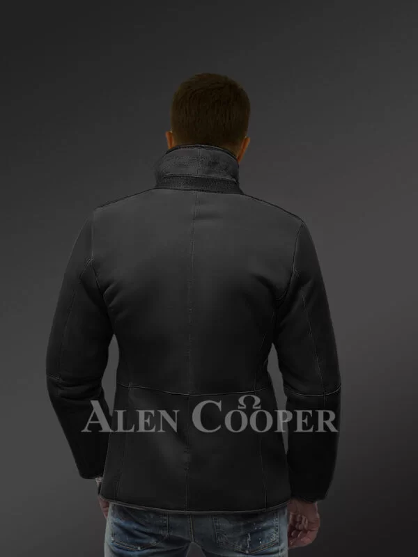 Suede Finish Blazer Style Black Premium Shearling Jacket - Image 4