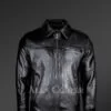 Men’s Black Leather Jacket With Regular Shirt Collar