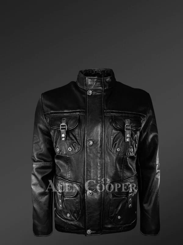Mens Black Lambskin Leather Parka to Make a Bold Style Statement - Image 2