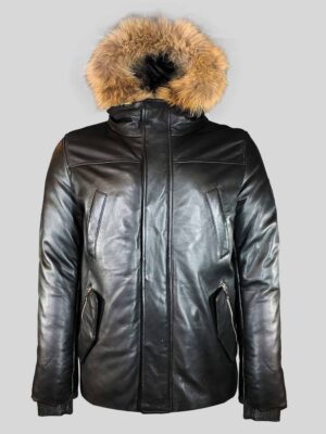 Black Real Leather Parka