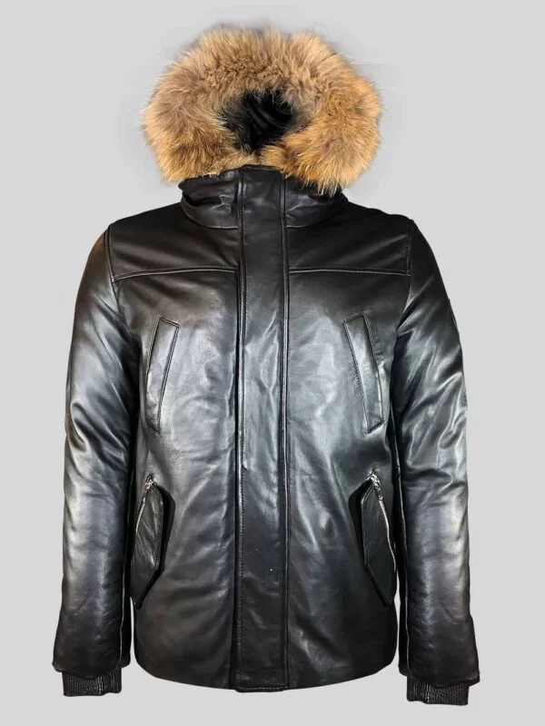 Black Real Leather Parka