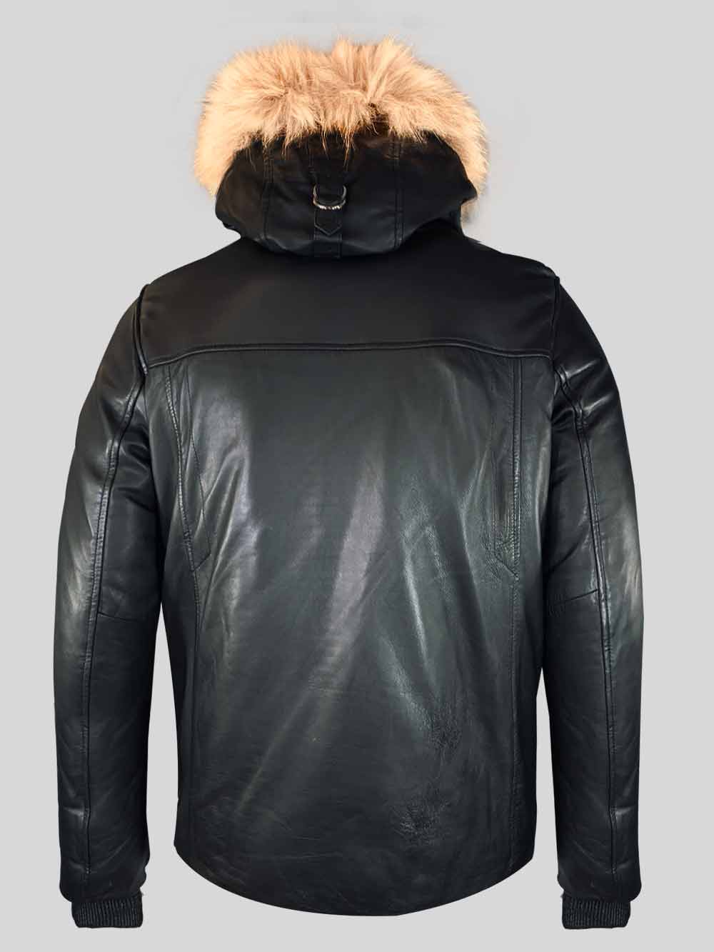 Black Real Leather Parka with Raccoon Trim on Hood