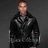 Men’s Black Shearling Winter Coat with Leather Trims