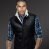 Men's shearling Vest by Alen Cooper in black sheepskin smooth nappa finish skin plates is for tasteful and sophisticated men